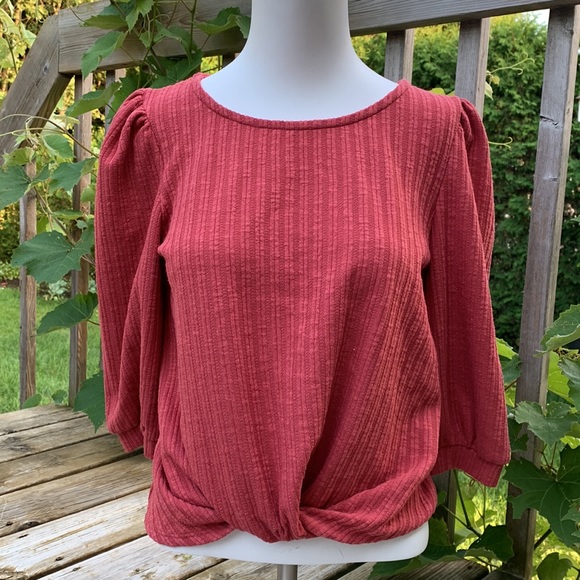 W5 | NWT Terracotta rib knit tie front top - Picture 2 of 8